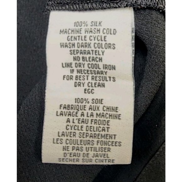 EILEEN FISHER Shirt Top Petite Medium Black Silk Georgette Crepe Drapey Button - Picture 7 of 8